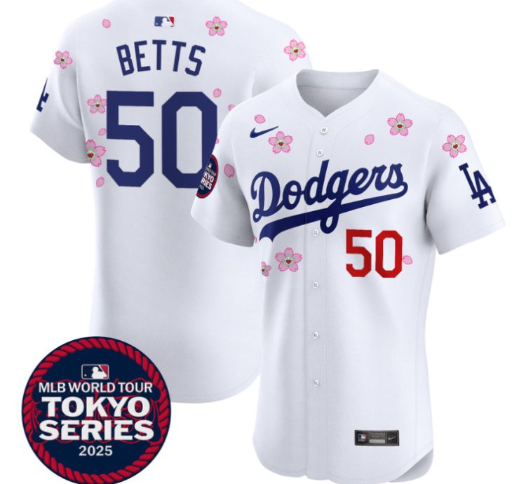 Mookie Betts Jersey 50 Dodgers Tokyo Series 2025 Vapor Premier Elite Stitched White