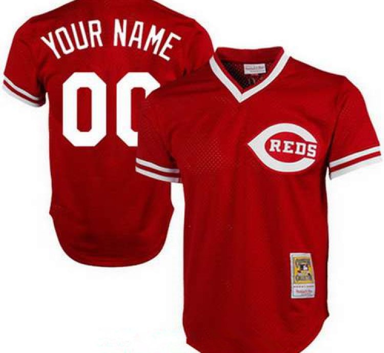 Cincinnati Reds Red Mesh Batting Practice Throwback Majestic Cooperstown Collection Custom Baseball Jersey