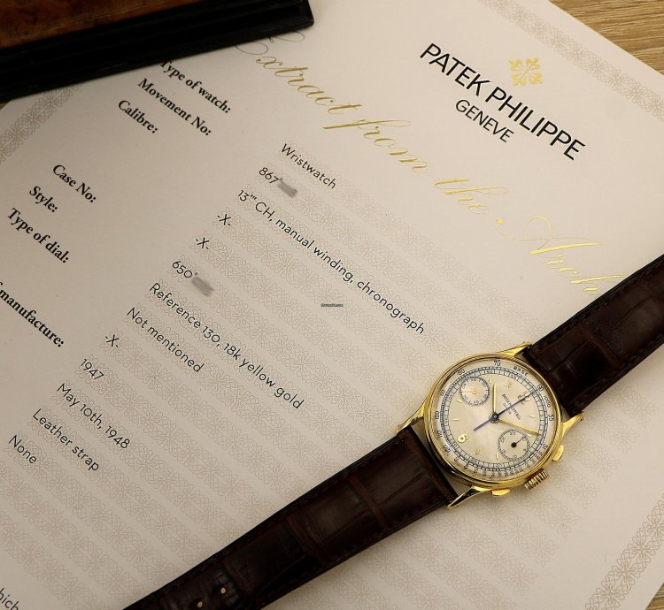 Patek Philippe Chronograph Rare Vintage Chronograph Ref 130 18kt Yellow Gold From 1947