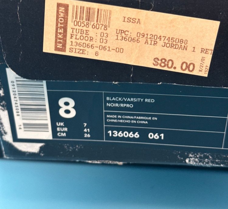Air Jordan 1 Retro 2001 Bred M8 W9 5