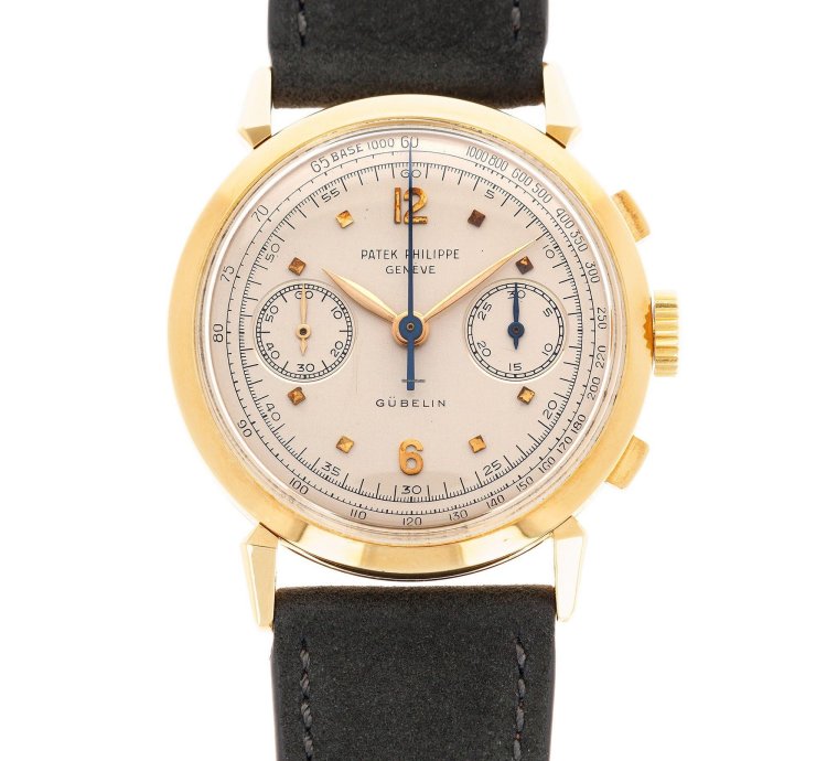 Patek Philippe Chronograph Yellow Gold Chronograph Ref 1579 Retailed By Gubelin In Extraordinary Condition