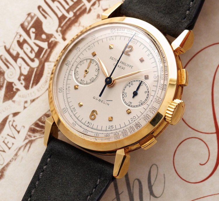Patek Philippe Chronograph Yellow Gold Chronograph Ref 1579 Retailed By Gubelin In Extraordinary Condition