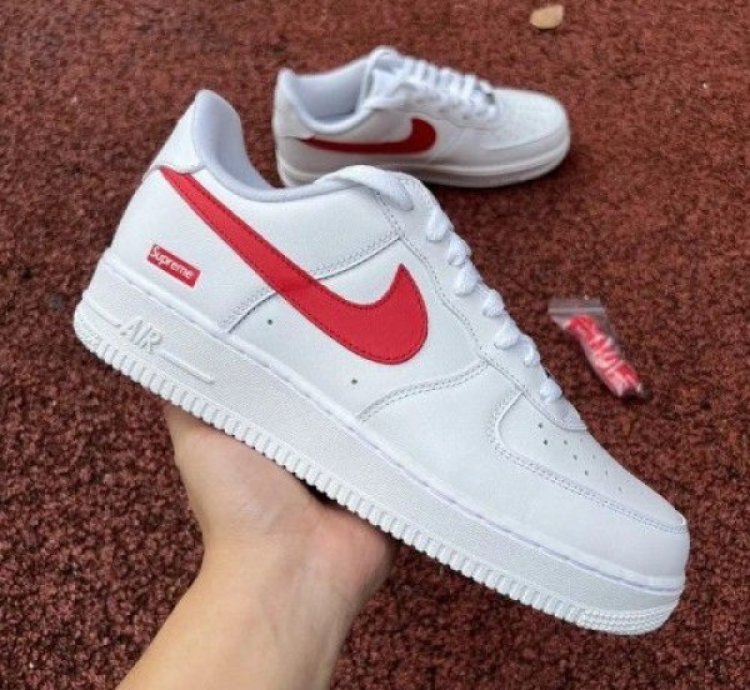 Supreme X Nik E Air Force 1 Low White Red Sneakers