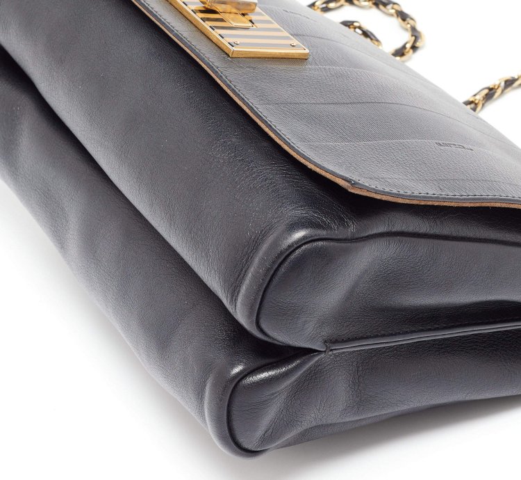 Fendi Black Stripe Embossed Leather Large Claudia Shoulder Bag