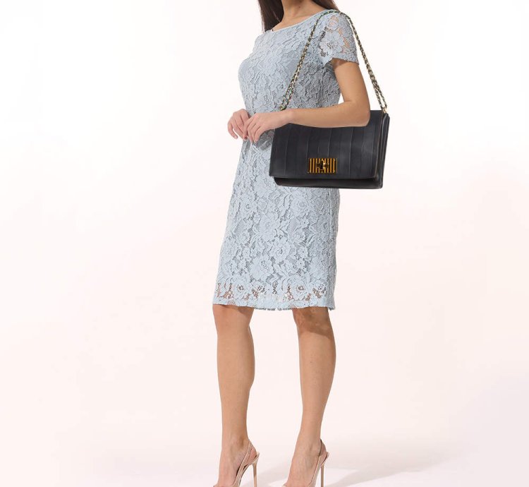 Fendi Black Stripe Embossed Leather Large Claudia Shoulder Bag