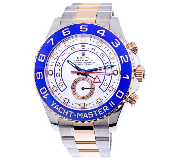 Rolex Yacht-master Ii 44mm Everose Gold Steel White Dial Blue Bezel 116681