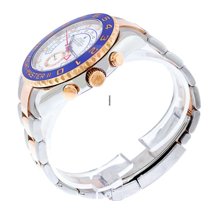 Rolex Yacht-master Ii 44mm Everose Gold Steel White Dial Blue Bezel 116681