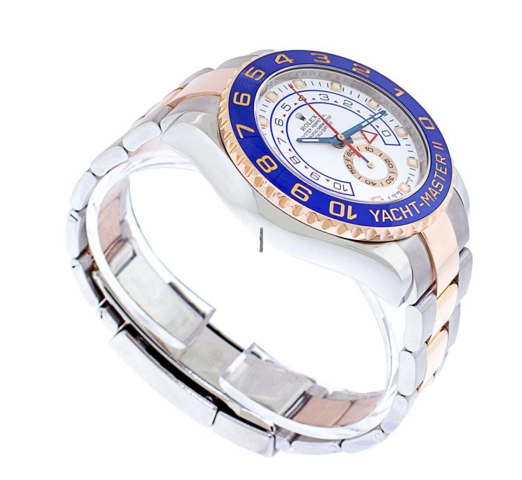 Rolex Yacht-master Ii 44mm Everose Gold Steel White Dial Blue Bezel 116681