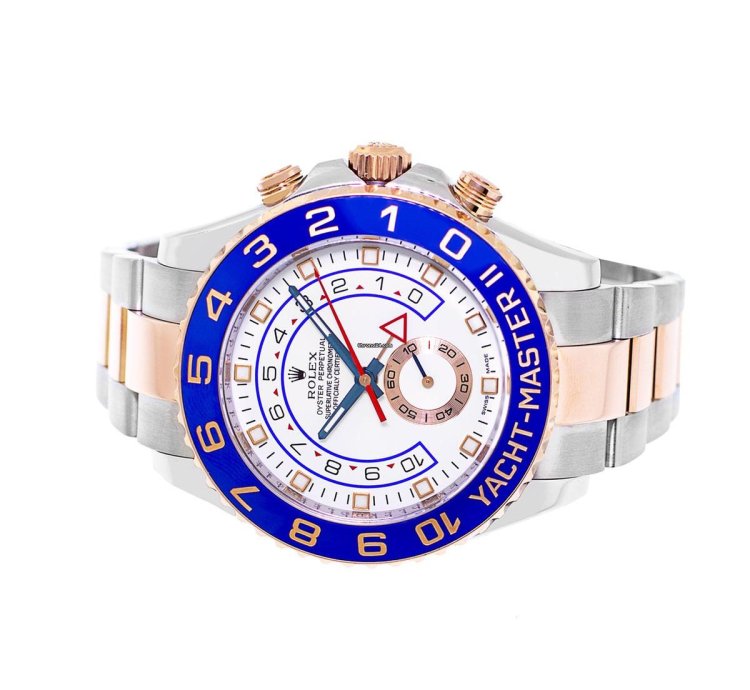 Rolex Yacht-master Ii 44mm Everose Gold Steel White Dial Blue Bezel 116681