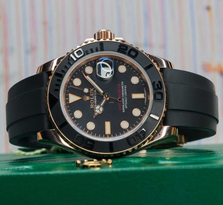 Rolex Yacht-master 40 40mm 116655 Excellent Condition 18k Rose Gold Matte Black Mens Watch Box