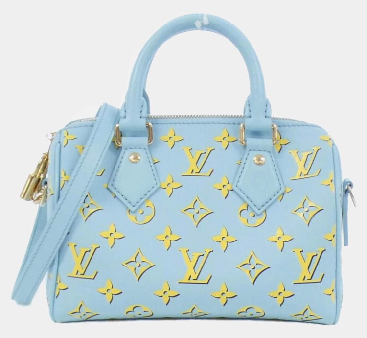 Louis Vuitton Baby Blue Leather Speedy Bandouliere Boston Bag