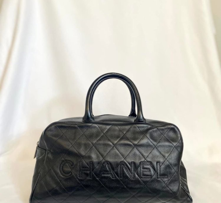 Black Chanel Lambskin Bowling Bag Duffle