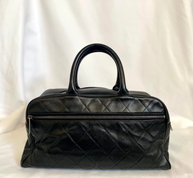 Black Chanel Lambskin Bowling Bag Duffle