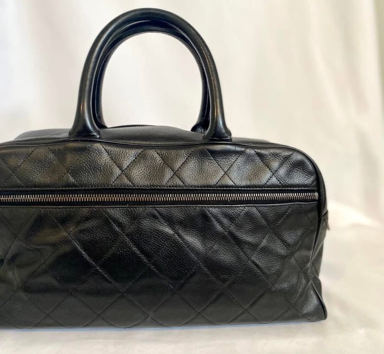 Black Chanel Lambskin Bowling Bag Duffle