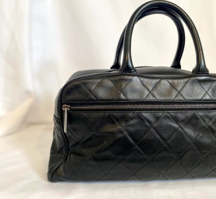 Black Chanel Lambskin Bowling Bag Duffle