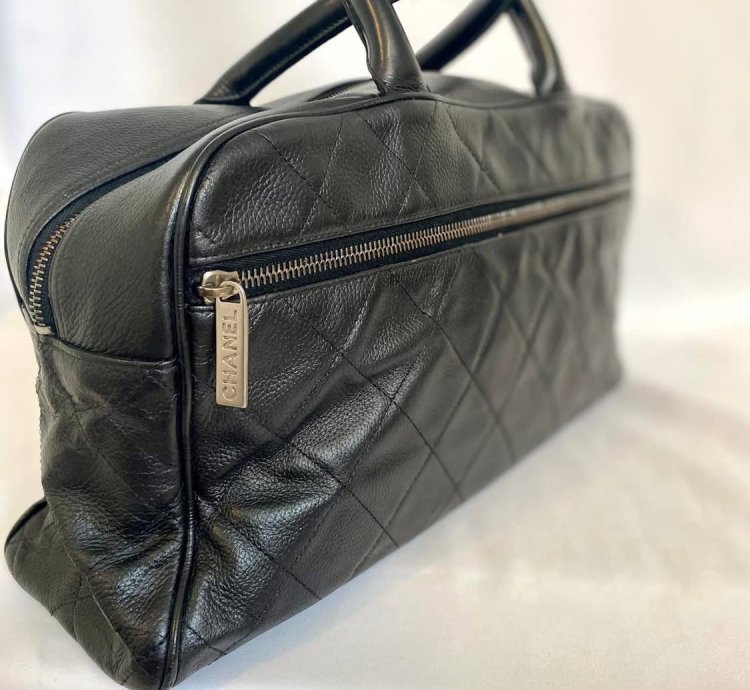 Black Chanel Lambskin Bowling Bag Duffle