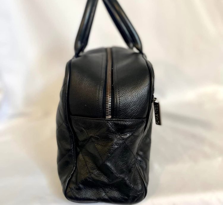 Black Chanel Lambskin Bowling Bag Duffle