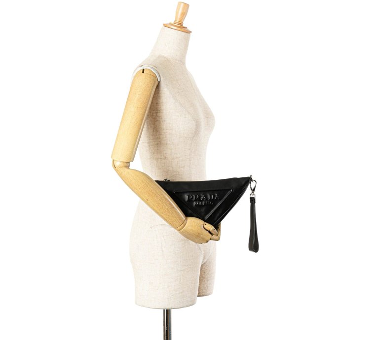 Black Grace Lux Triangle Logo Embossed Triangle Wristlet Pouch