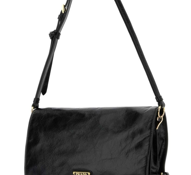 Black Leather Medium Shoulder Bag