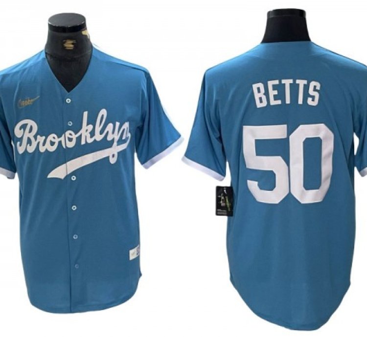 Los Angeles Dodgers 50 Mookie Betts Light Blue Cooperstown Collection Jersey