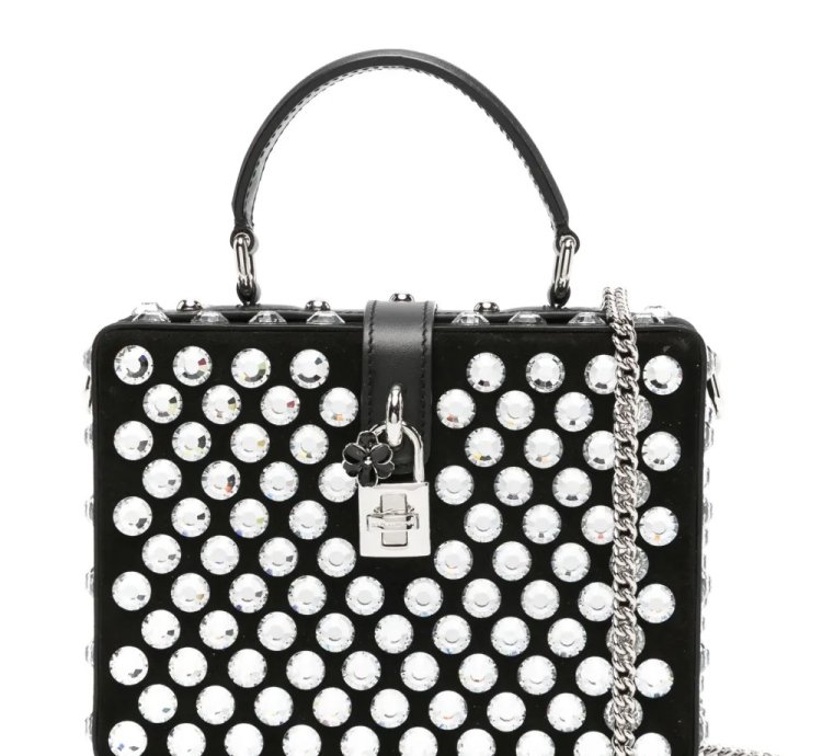 Dolce Gabbana Box Crystal Embellished Leather Bag