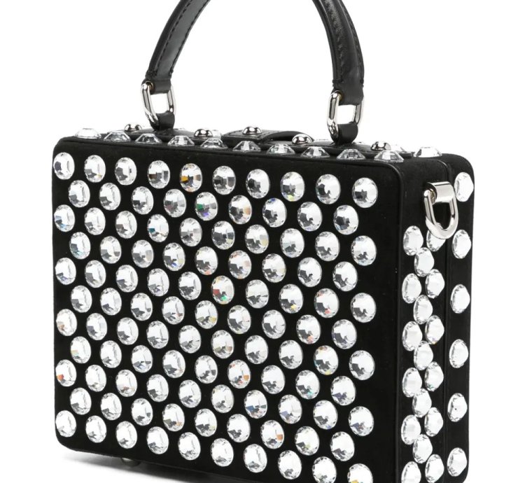 Dolce Gabbana Box Crystal Embellished Leather Bag