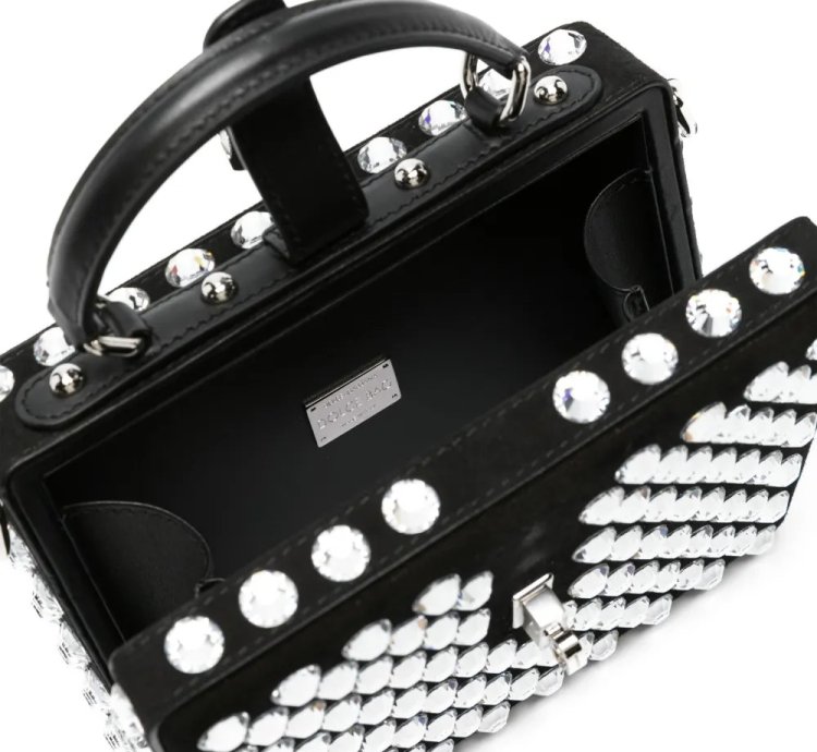Dolce Gabbana Box Crystal Embellished Leather Bag