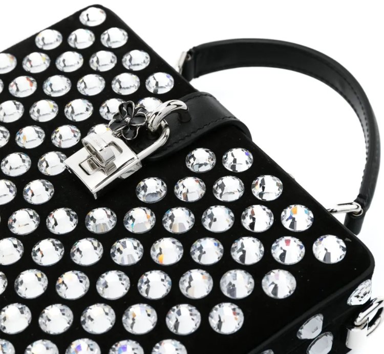 Dolce Gabbana Box Crystal Embellished Leather Bag