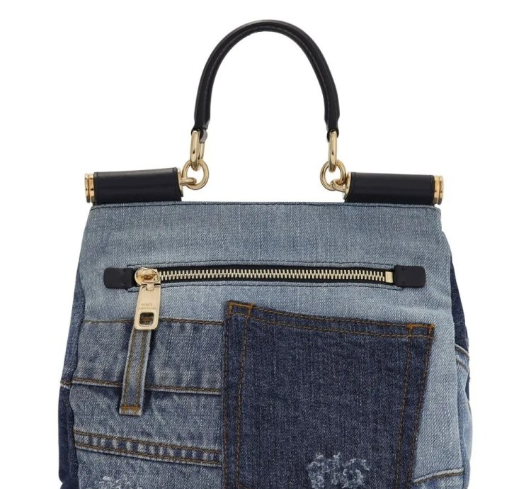 Dolce Gabbana Small Sicily Soft Patchwork Denim Top Handle Bag