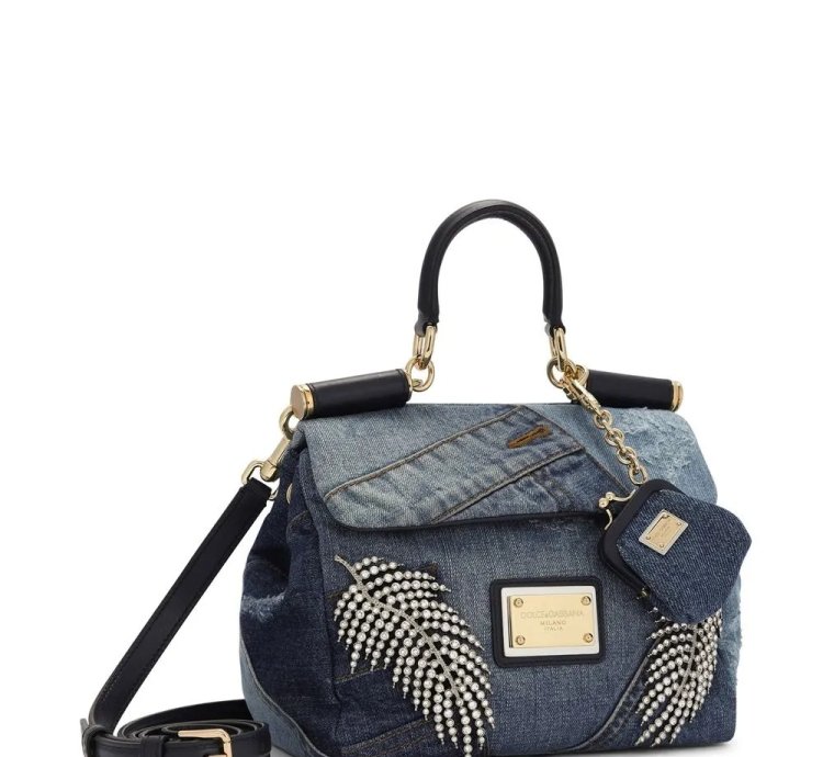 Dolce Gabbana Small Sicily Soft Patchwork Denim Top Handle Bag