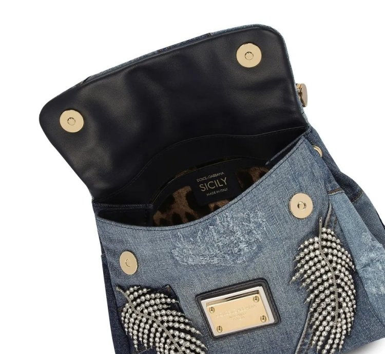 Dolce Gabbana Small Sicily Soft Patchwork Denim Top Handle Bag