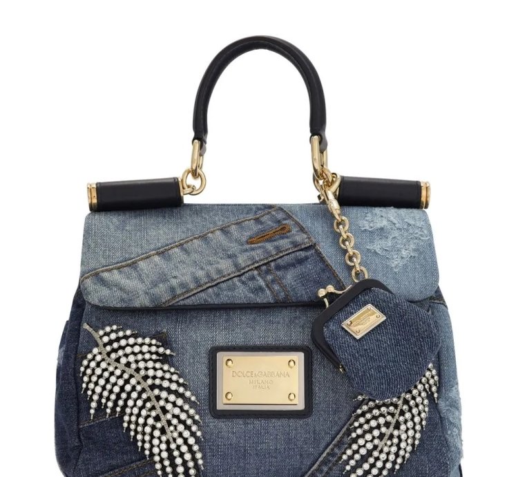 Dolce Gabbana Small Sicily Soft Patchwork Denim Top Handle Bag
