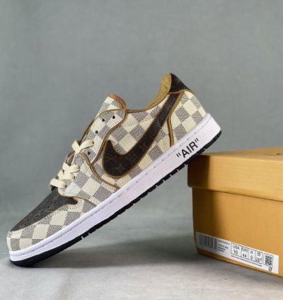 LV x Jordan 1 Low Damier Azur Brown Monogram