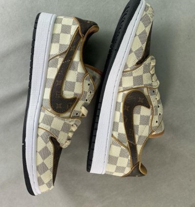 LV x Jordan 1 Low Damier Azur Brown Monogram
