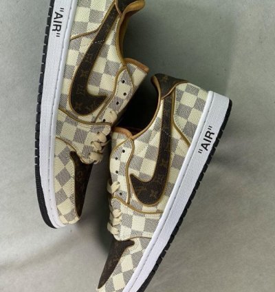 LV x Jordan 1 Low Damier Azur Brown Monogram