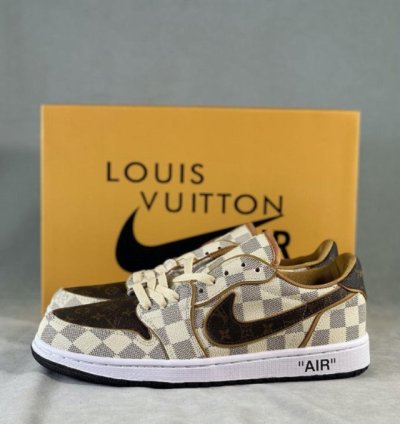 LV x Jordan 1 Low Damier Azur Brown Monogram