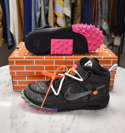Nike Off White Virgil Abloh Air Force 1 Mid Sneakers Black Clear