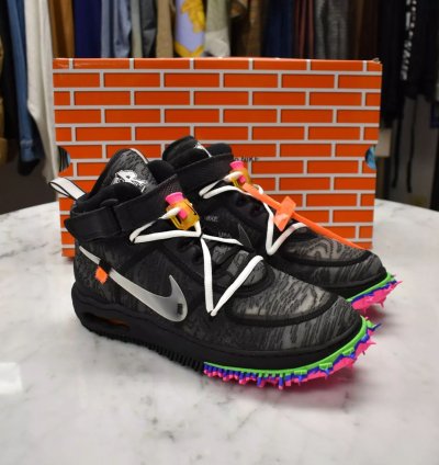 Nike Off White Virgil Abloh Air Force 1 Mid Sneakers Black Clear