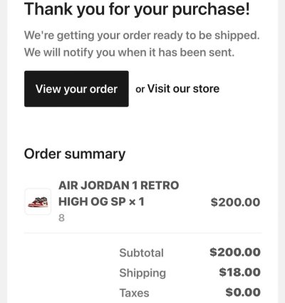 Size 8 Air Jordan 1 Retro High OG SP Union LA Chicago Shadow