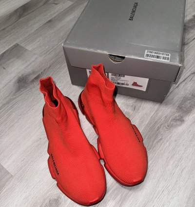 Balenciaga Red Speed Trainer Clear Sole