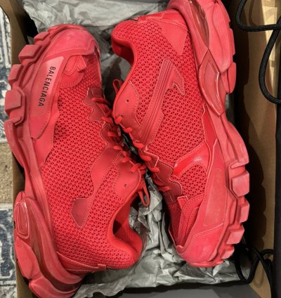 Balenciaga Track 3 Distressed Sneaker Red