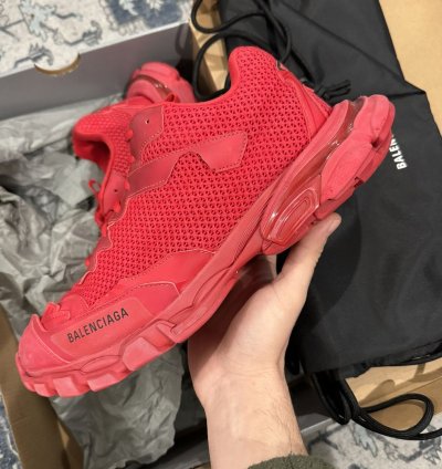 Balenciaga Track 3 Distressed Sneaker Red