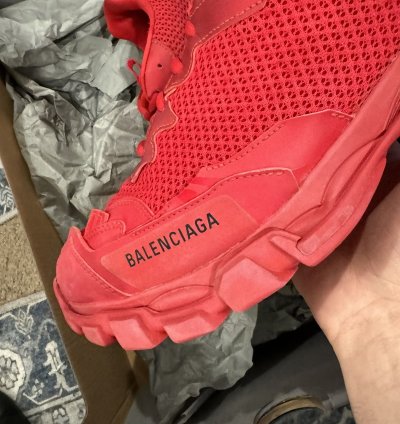 Balenciaga Track 3 Distressed Sneaker Red
