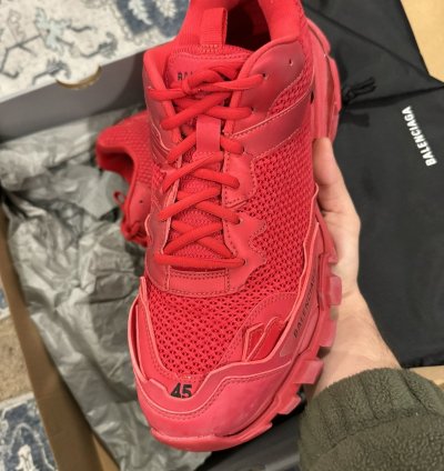 Balenciaga Track 3 Distressed Sneaker Red