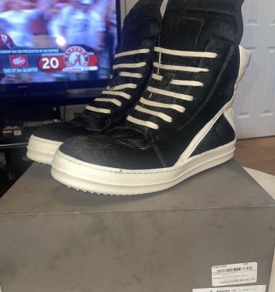 Black Rick Owens Pony Fur Geobaskets