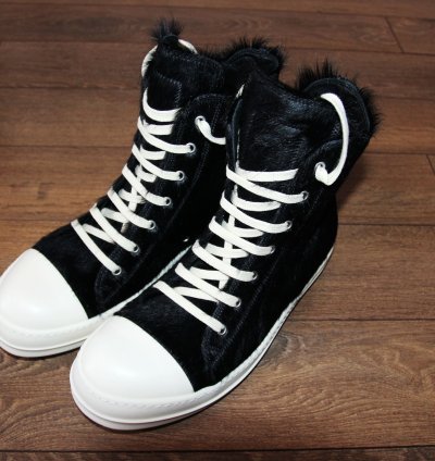 BNWT AW22 RICK OWENS STROBE FUR HIGH TOP SNEAKERS 43