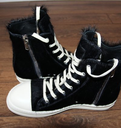 BNWT AW22 RICK OWENS STROBE FUR HIGH TOP SNEAKERS 43