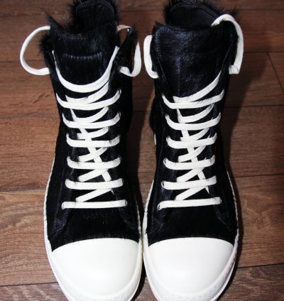 BNWT AW22 RICK OWENS STROBE FUR HIGH TOP SNEAKERS 43