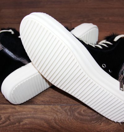 BNWT AW22 RICK OWENS STROBE FUR HIGH TOP SNEAKERS 43