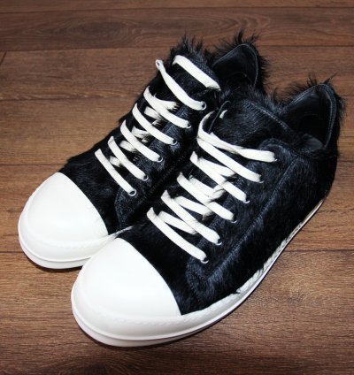 BNWT AW22 RICK OWENS STROBE FUR LOW LEATHER SNEAKERS 43